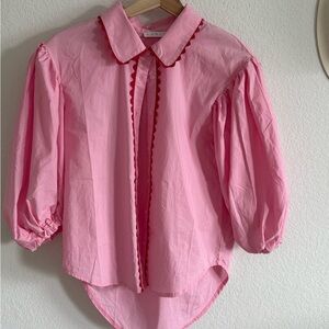Karlie Pink Blouse with Red Trim